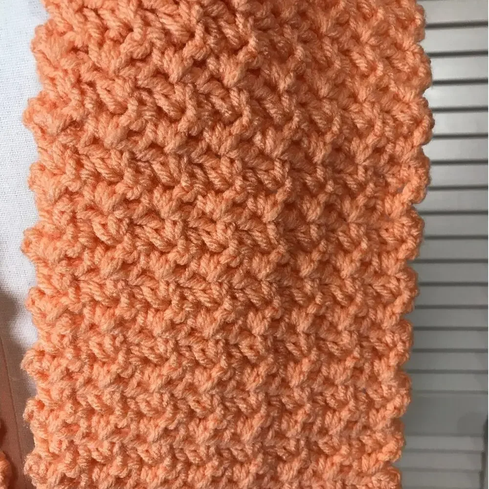 NWT Handmade Crochet Textured Winter Light Coral Scarf 60” & Beanie